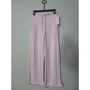 Womens medium Pink Knit Wide Leg Lounge Pants Drawstring Pockets Shosho nwt